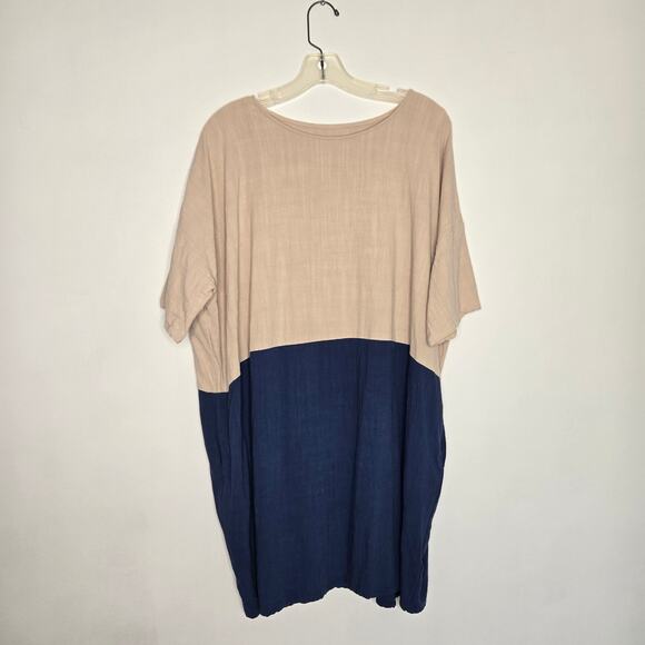 Jackson Rowe Rodina Dress Linen Blend Colorblock Lagenlook Coastal Women Medium - Picture 9 of 11